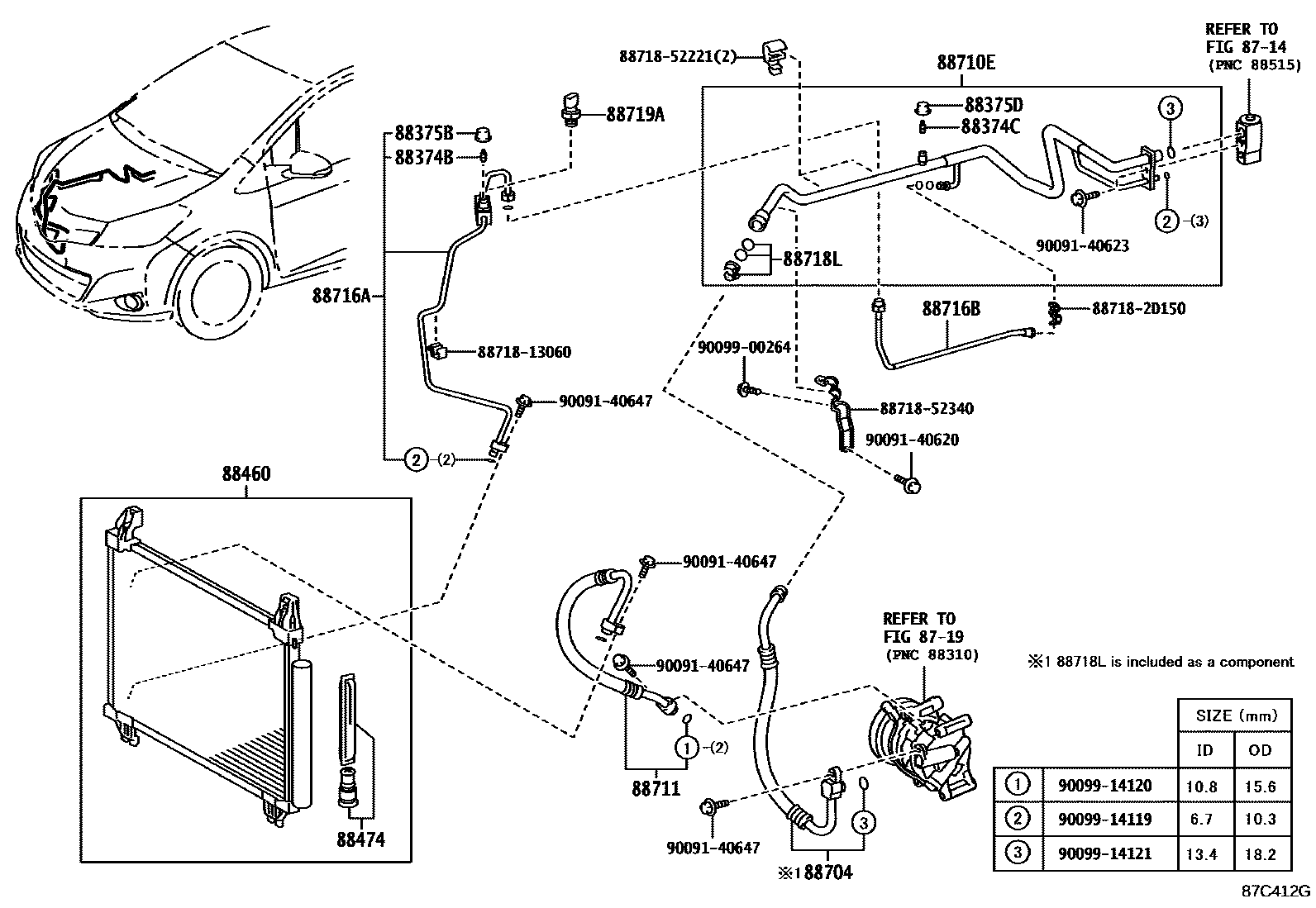 Toyota YARIS Heating & Air Conditioning - Cooler Piping EPC diagram — 87C412G