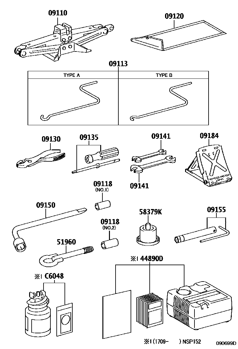 Toyota YARIS Standard Tools EPC diagram — 090699D