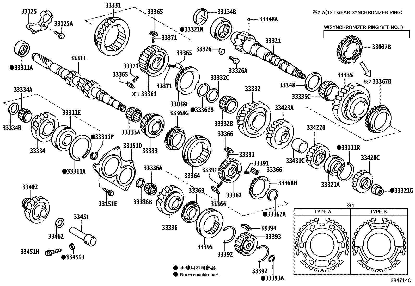 Toyota YARIS 变速器齿轮(MTM) EPC diagram — 334714C