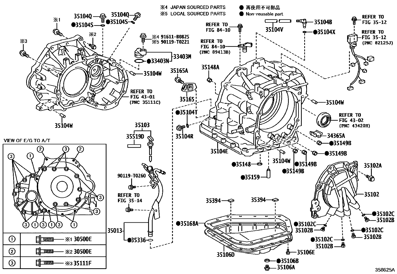 Toyota YARIS 变速器壳和油底壳(ATM) EPC diagram — 358625A