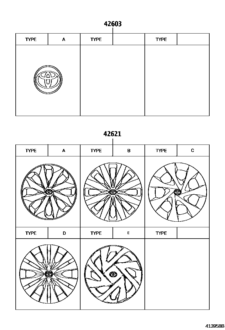 Toyota YARIS 车轮和车轮盖 EPC diagram — 413958B