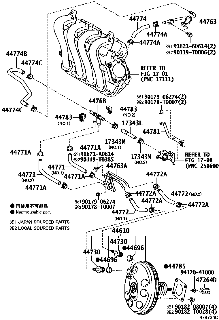 Toyota YARIS 制动助力器和真空管 EPC diagram — 478734C