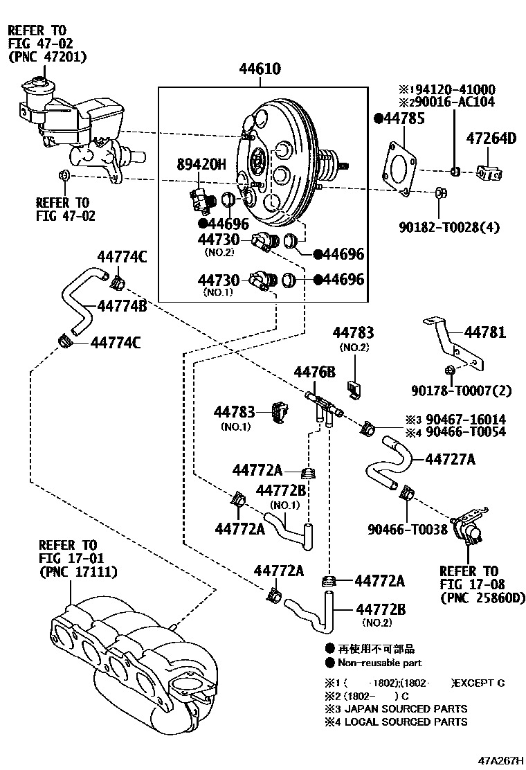 Toyota YARIS 制动助力器和真空管 EPC diagram — 47A267H