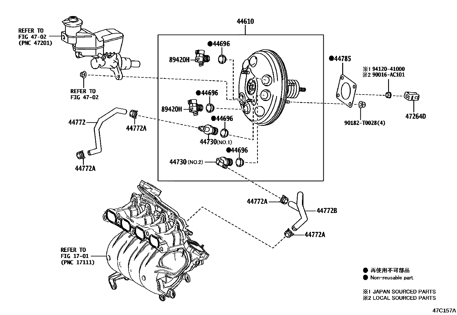 Toyota YARIS 制动助力器和真空管 EPC diagram — 47C157A