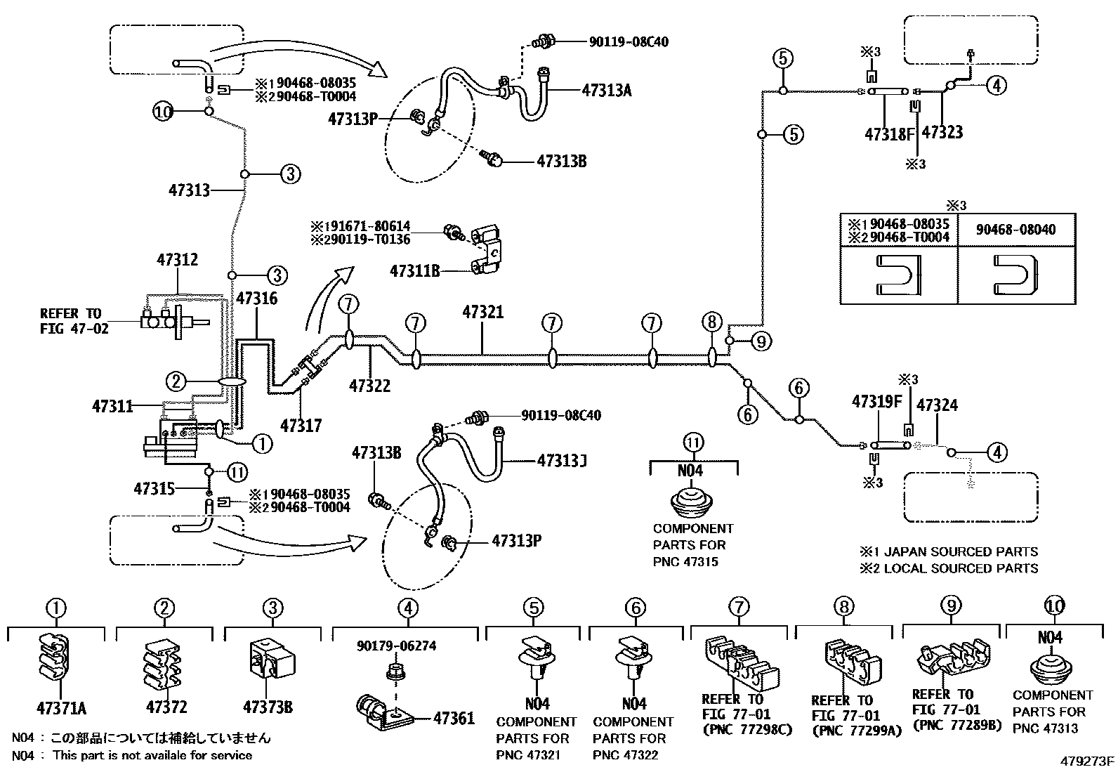 Toyota YARIS 制动配管和卡箍 EPC diagram — 479273F