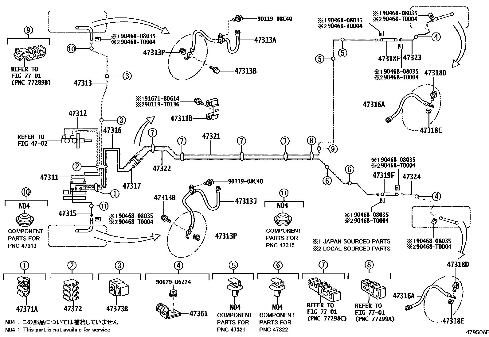 Toyota YARIS 制动配管和卡箍 EPC diagram — 479506E