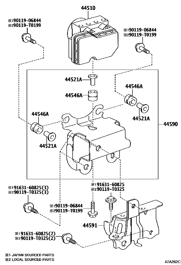Toyota YARIS 制动配管和卡箍 EPC diagram — 47A262C