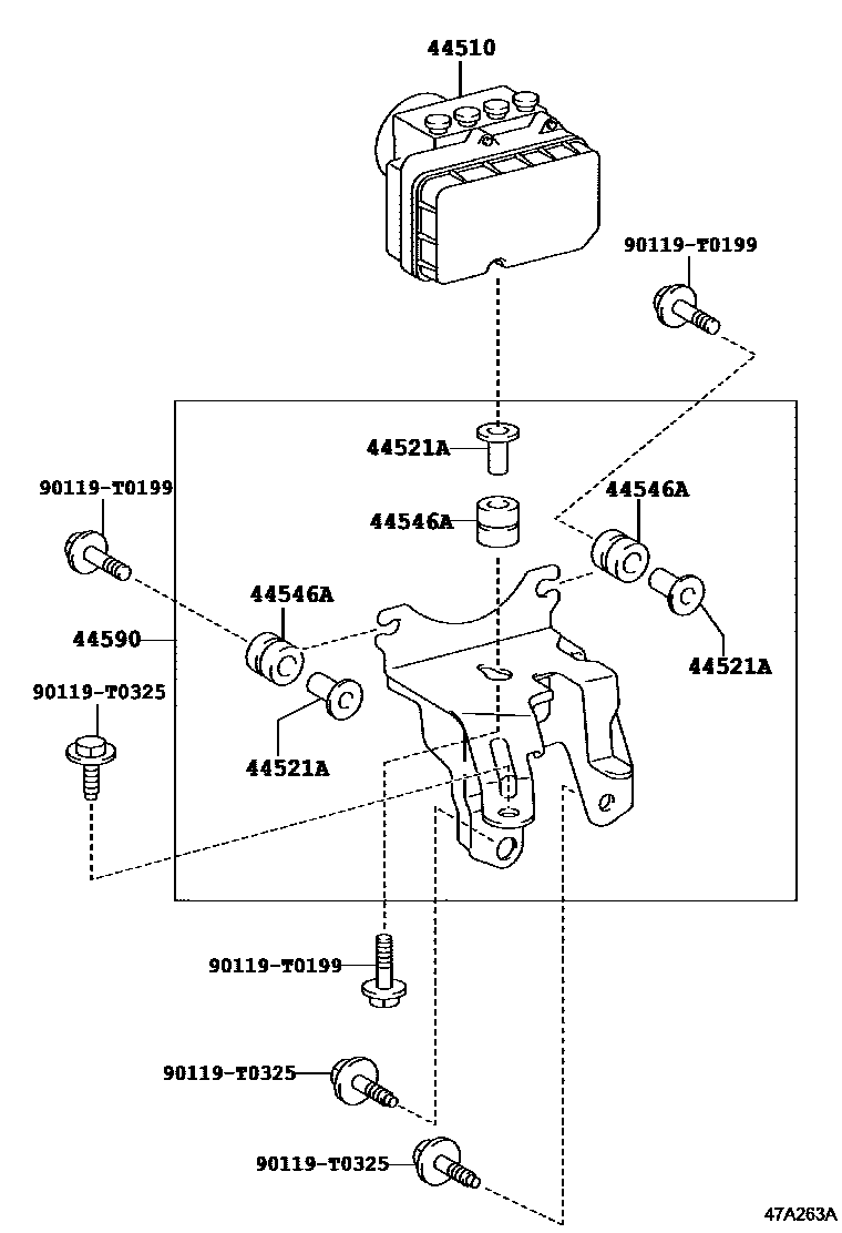 Toyota YARIS 制动配管和卡箍 EPC diagram — 47A263A