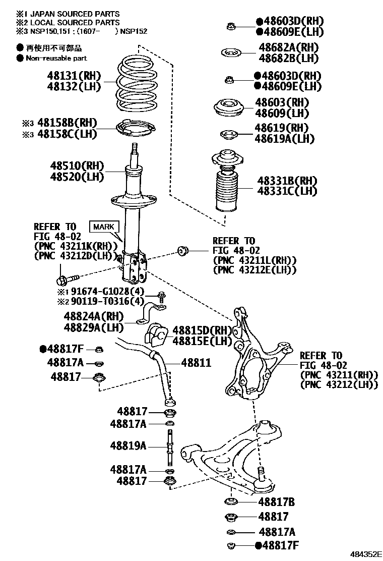 Toyota YARIS Front Spring & Shock Absorber EPC diagram — 484352E