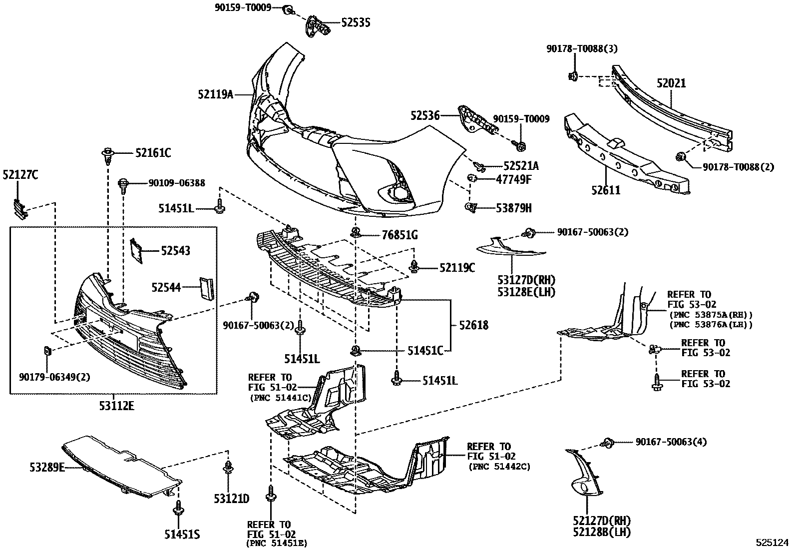 Toyota YARIS 前保险杠及附件 EPC diagram — 525124