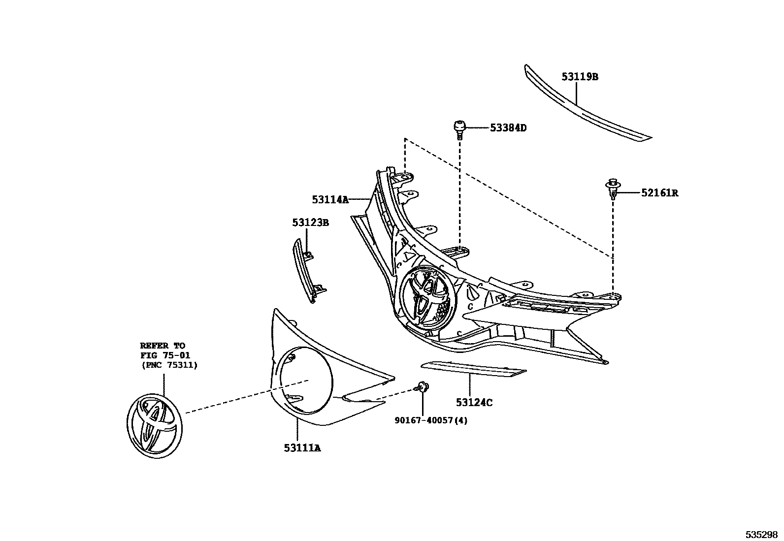 Toyota YARIS radiator grille EPC diagram — 535298