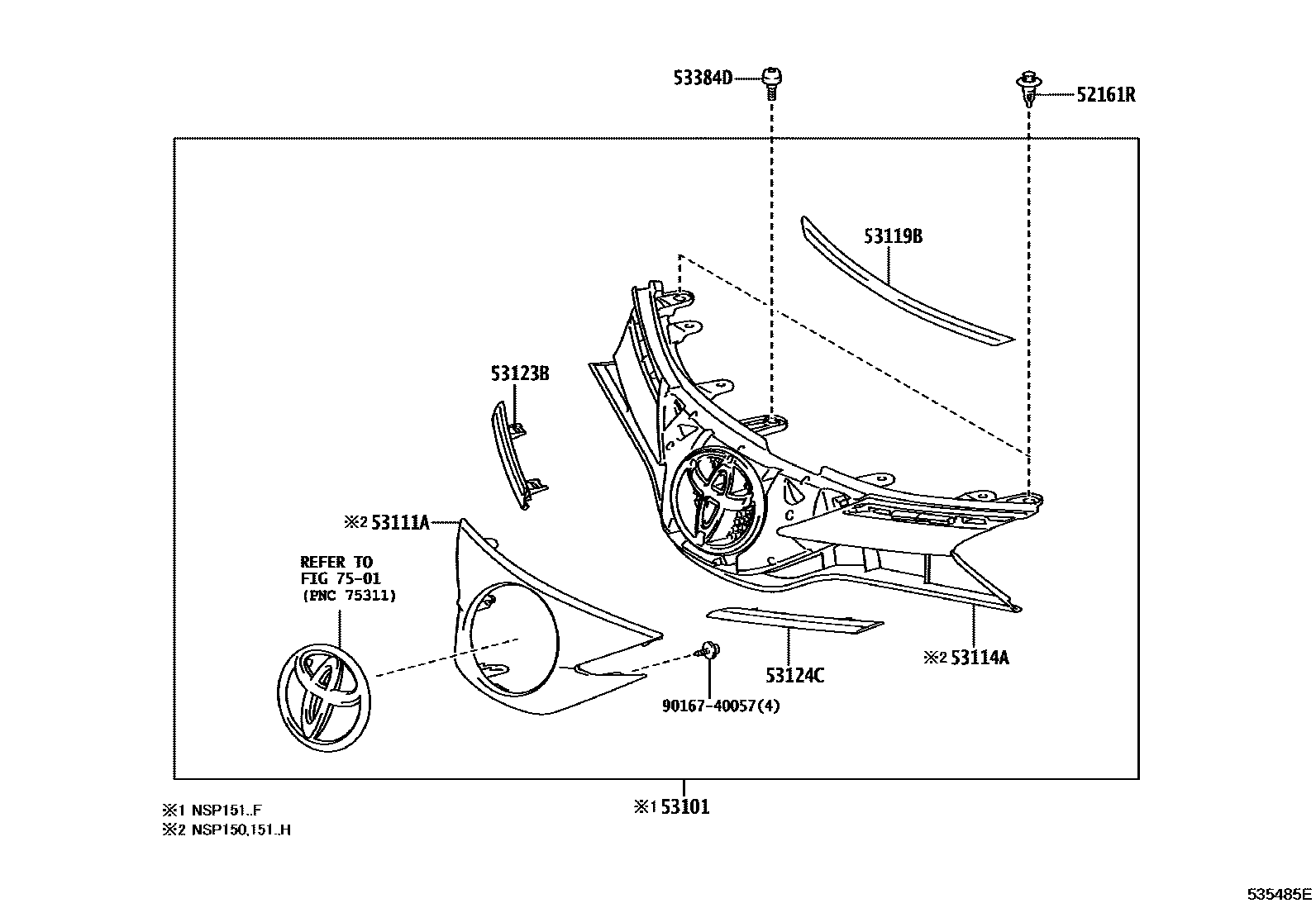 Toyota YARIS radiator grille EPC diagram — 535485E