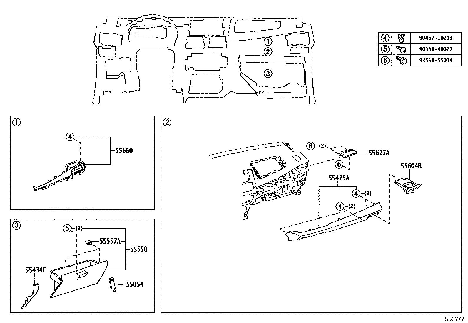 Toyota YARIS 仪表板和手套箱 EPC diagram — 556777
