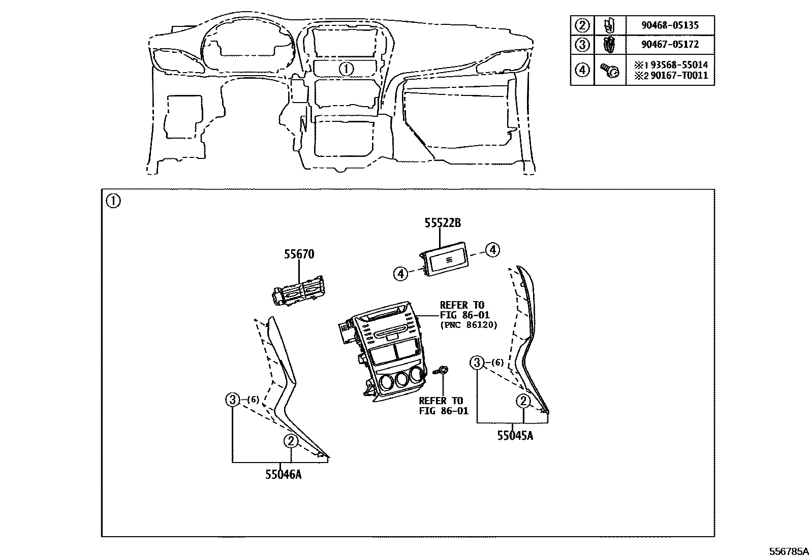Toyota YARIS 仪表板和手套箱 EPC diagram — 556785A