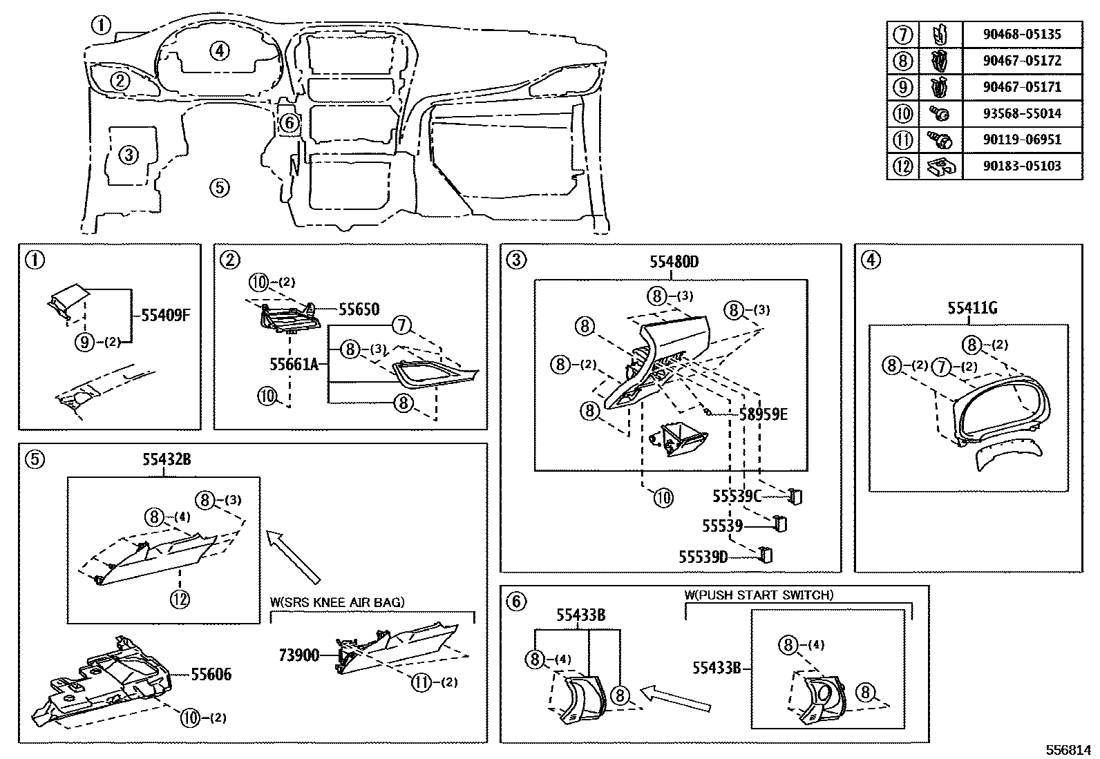 Toyota YARIS 仪表板和手套箱 EPC diagram — 556814