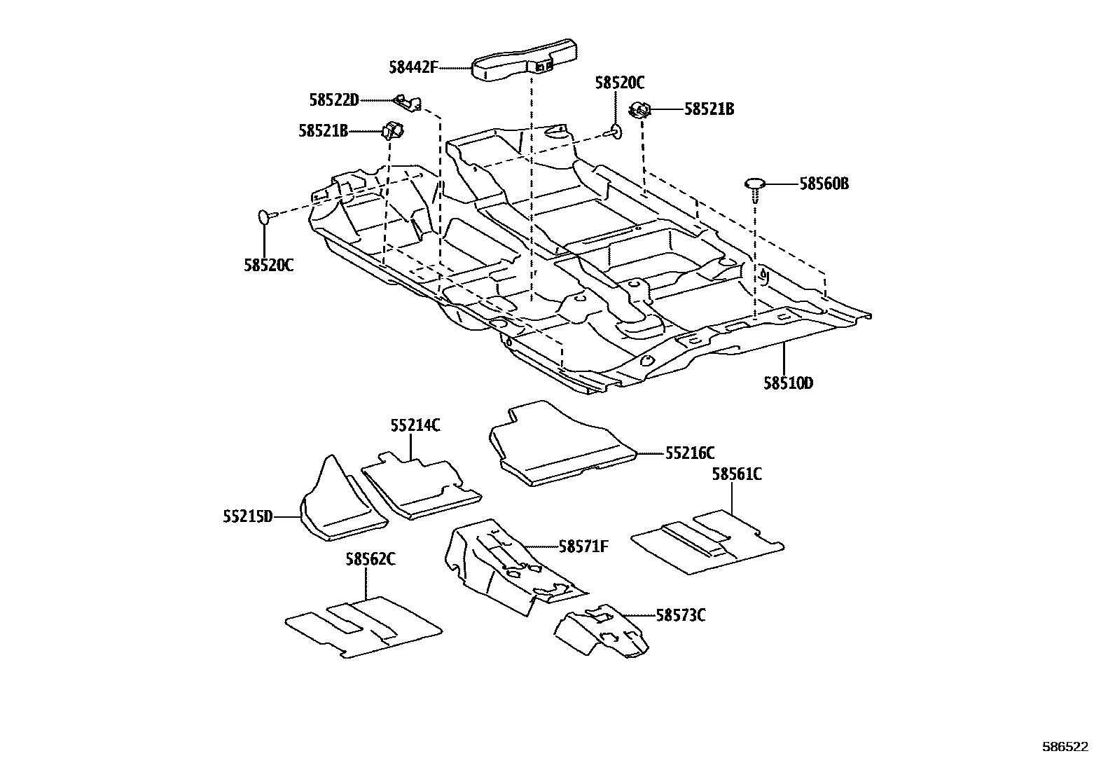 Toyota YARIS 地板垫和地毯 EPC diagram — 586522