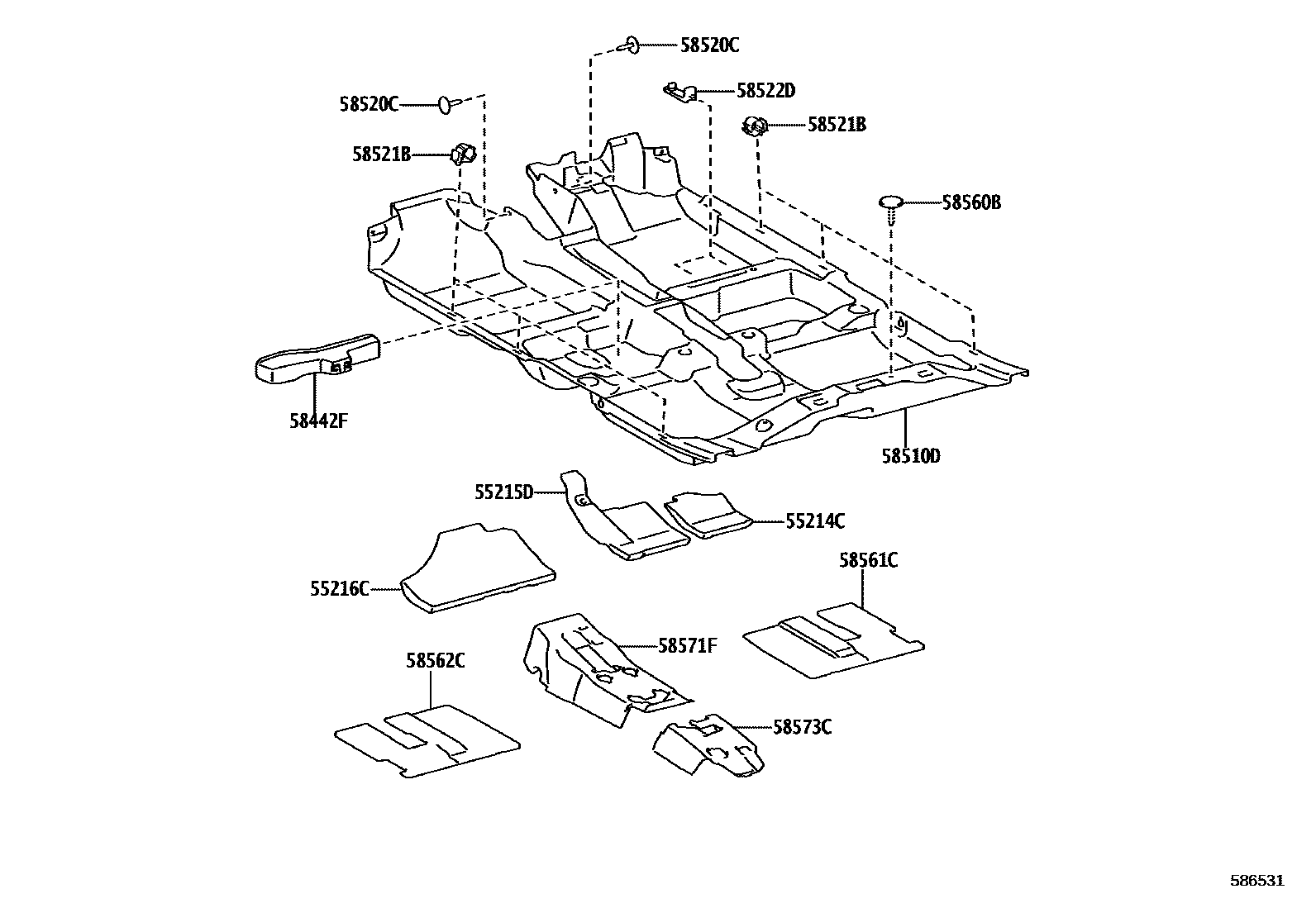 Toyota YARIS 地板垫和地毯 EPC diagram — 586531