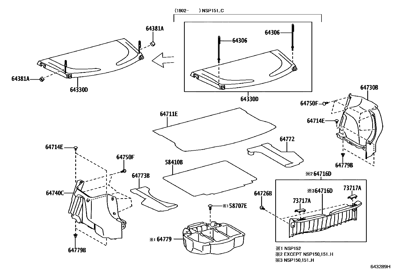 Toyota YARIS 底板和底板装饰罩 EPC diagram — 643289H