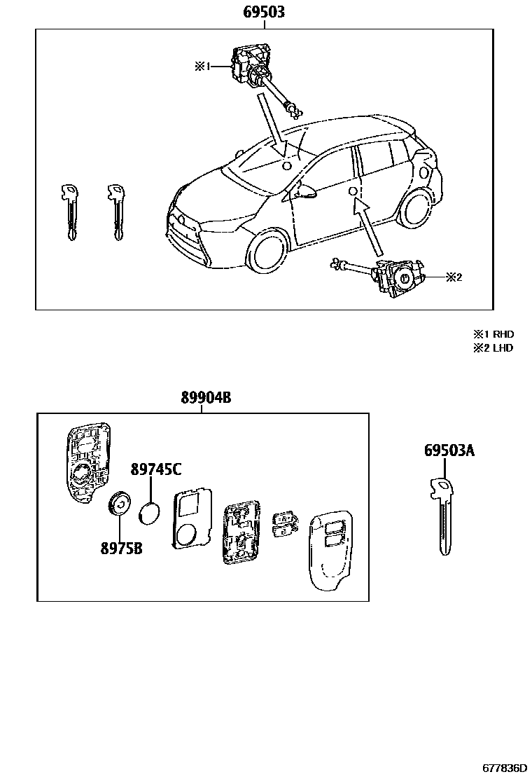 Toyota YARIS 锁芯组件 EPC diagram — 677836D