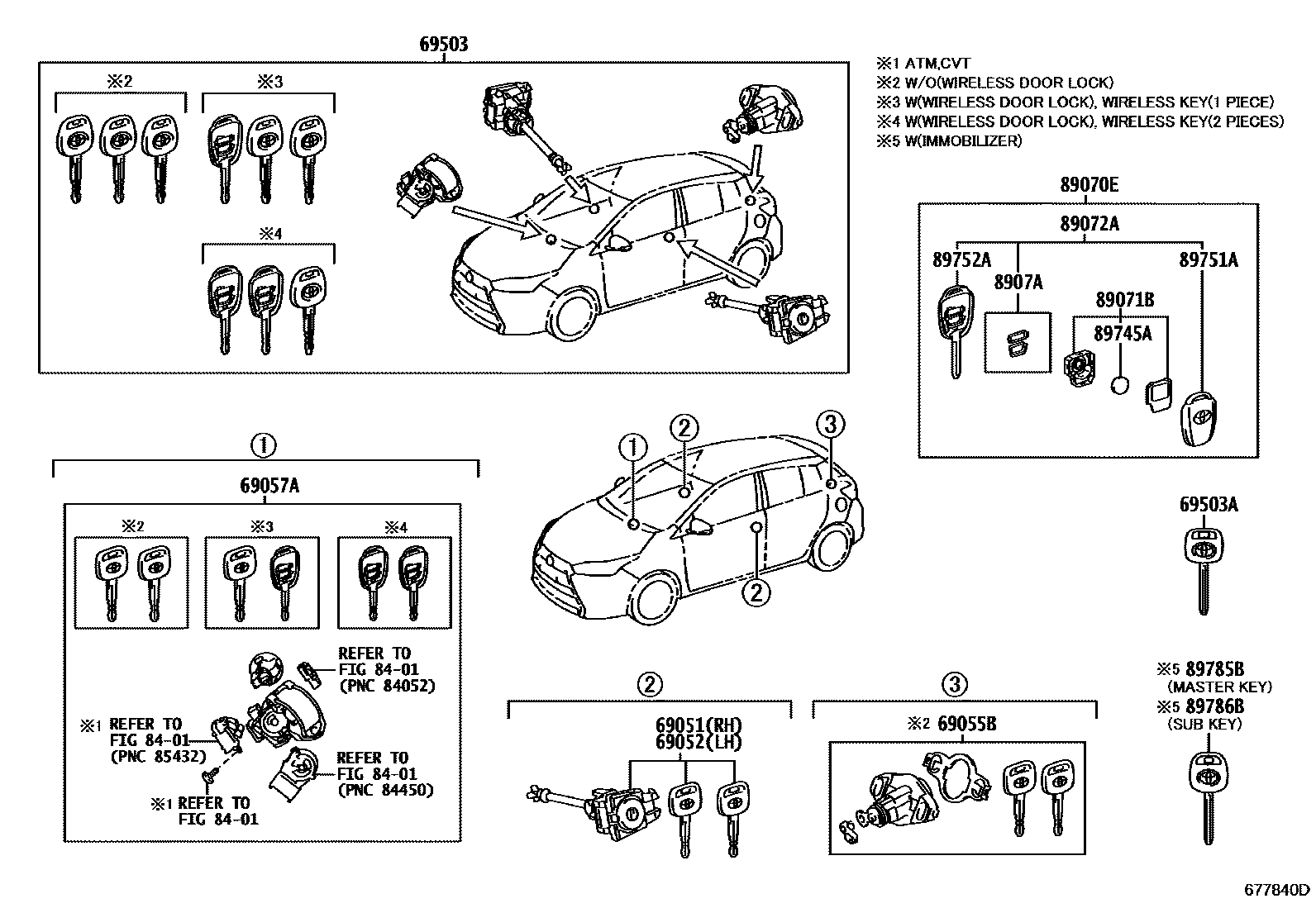 Toyota YARIS 锁芯组件 EPC diagram — 677840D