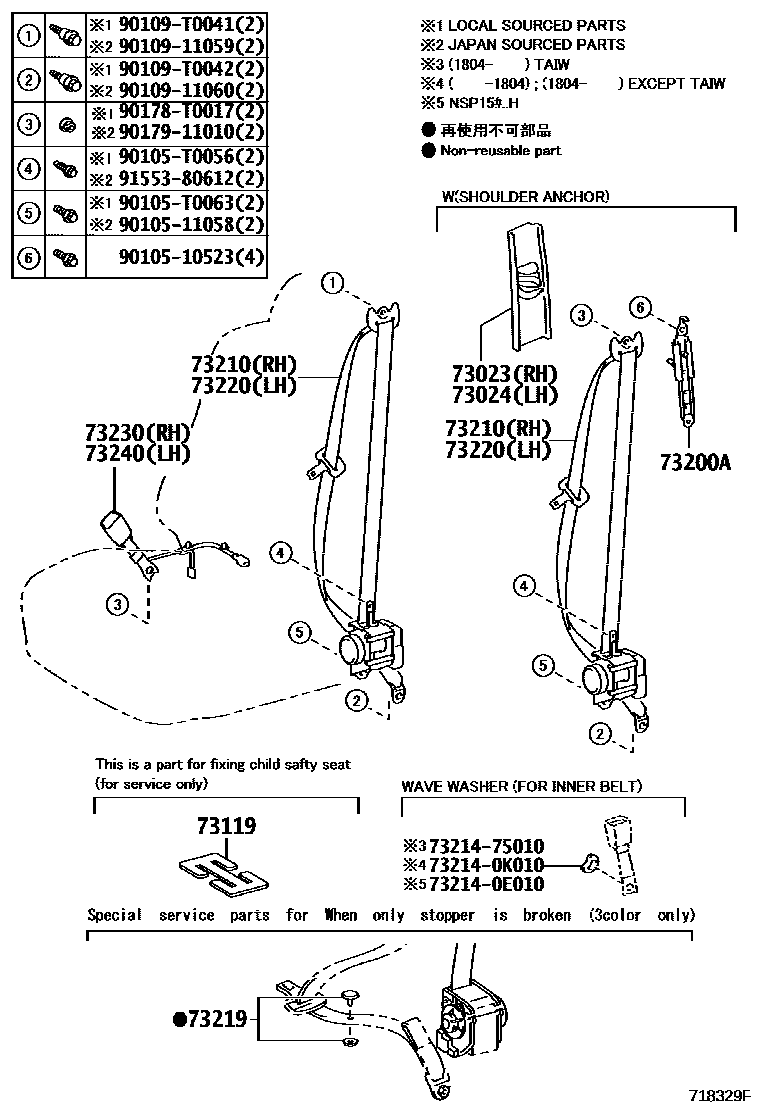 Toyota YARIS 安全带和儿童保护座椅 EPC diagram — 718329F