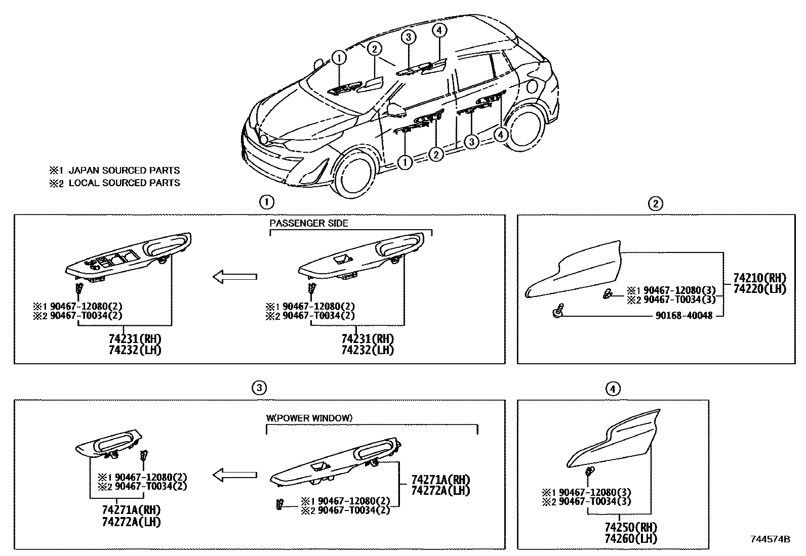 Toyota YARIS 扶手和遮阳板 EPC diagram — 744574B