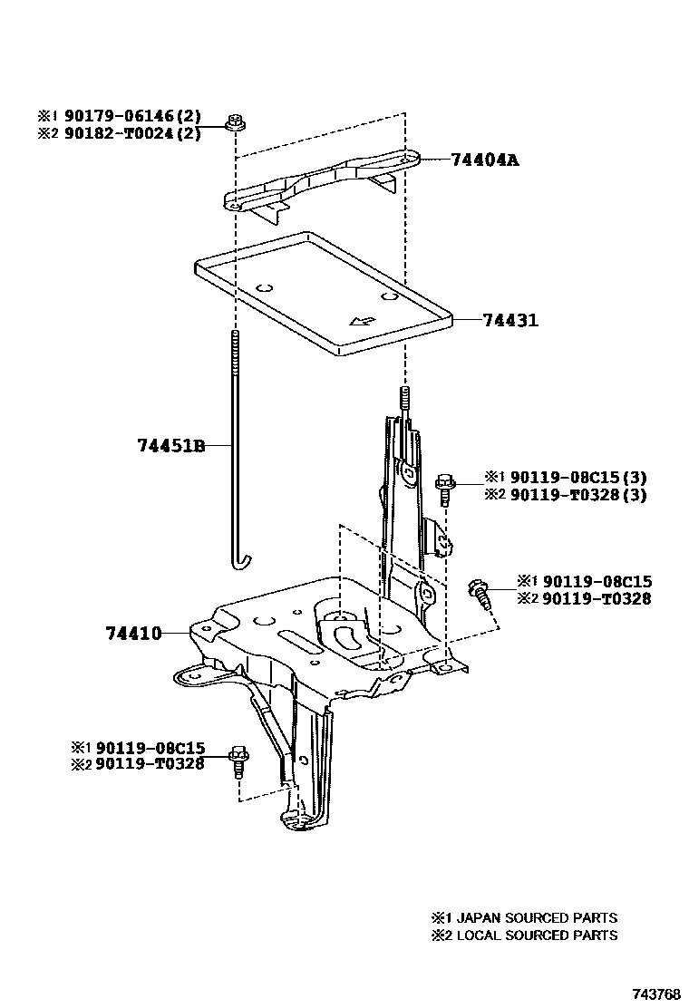 Toyota YARIS battery holder EPC diagram — 743768