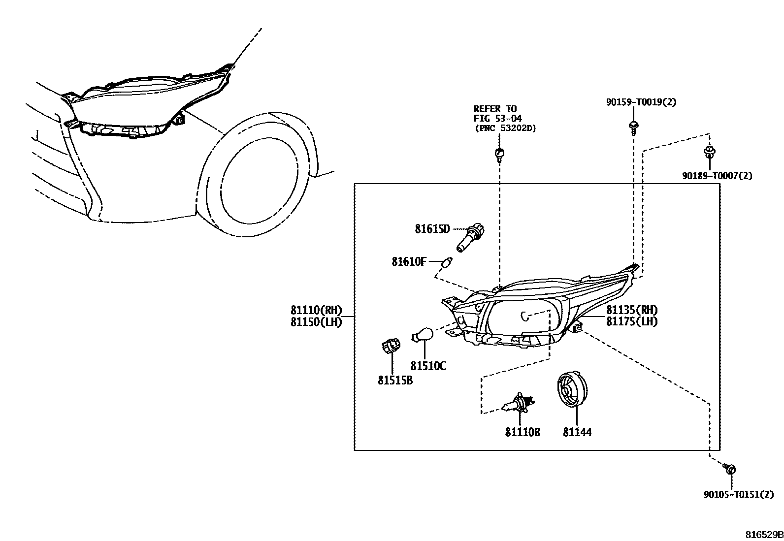 Toyota YARIS Headlamp EPC diagram — 816529B