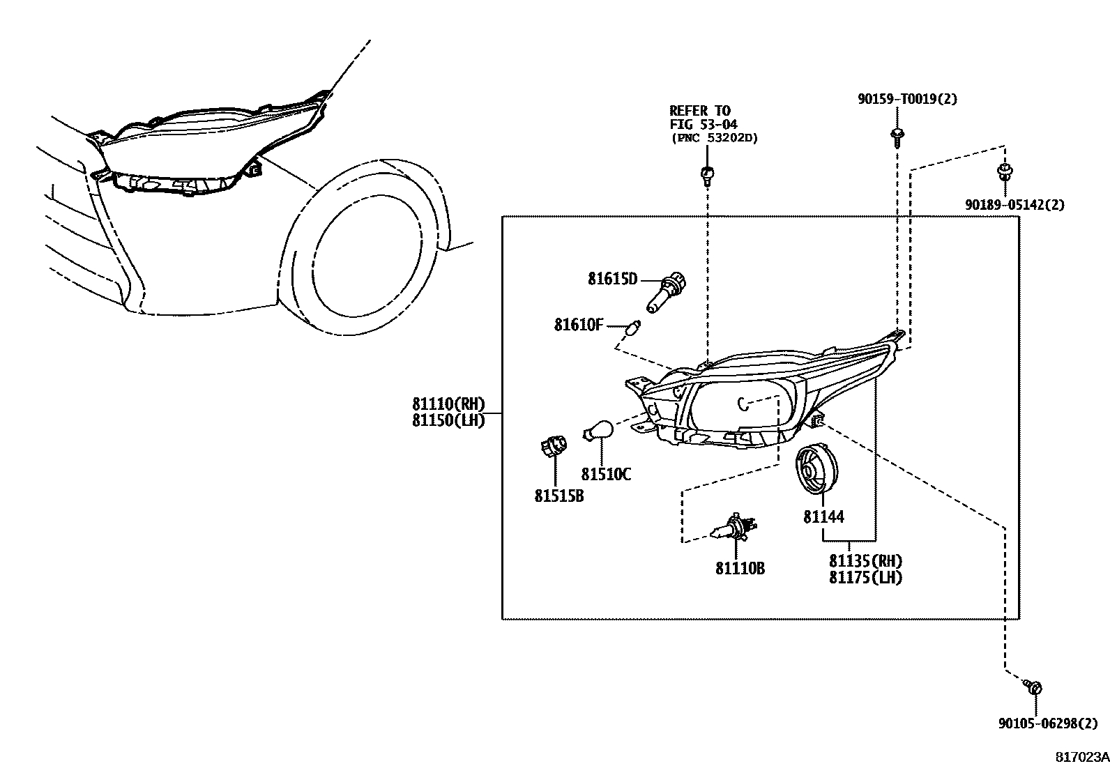 Toyota YARIS Headlamp EPC diagram — 817023A