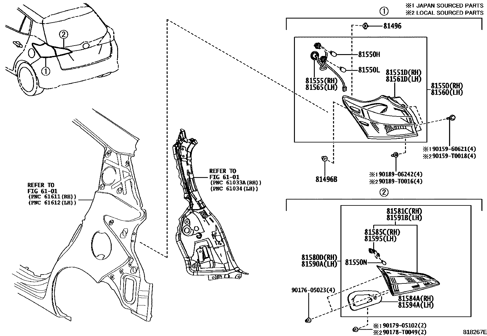 Toyota YARIS 后组合灯 EPC diagram — 818267E