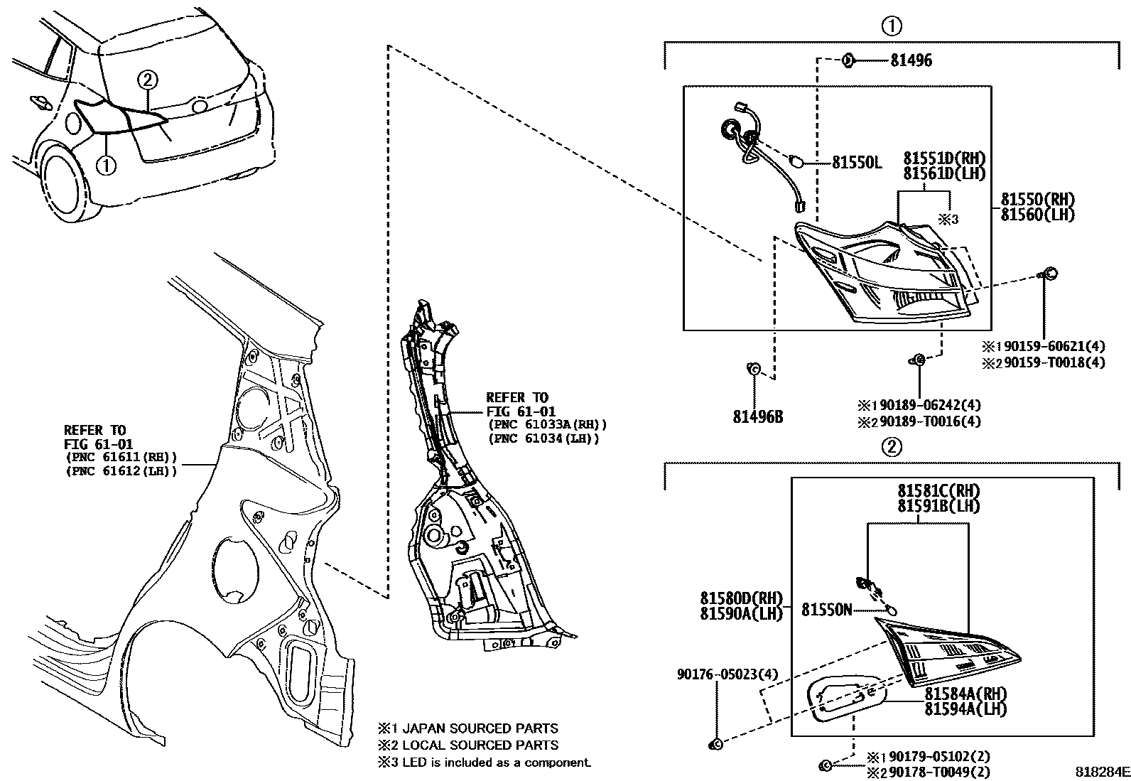Toyota YARIS 后组合灯 EPC diagram — 818284E
