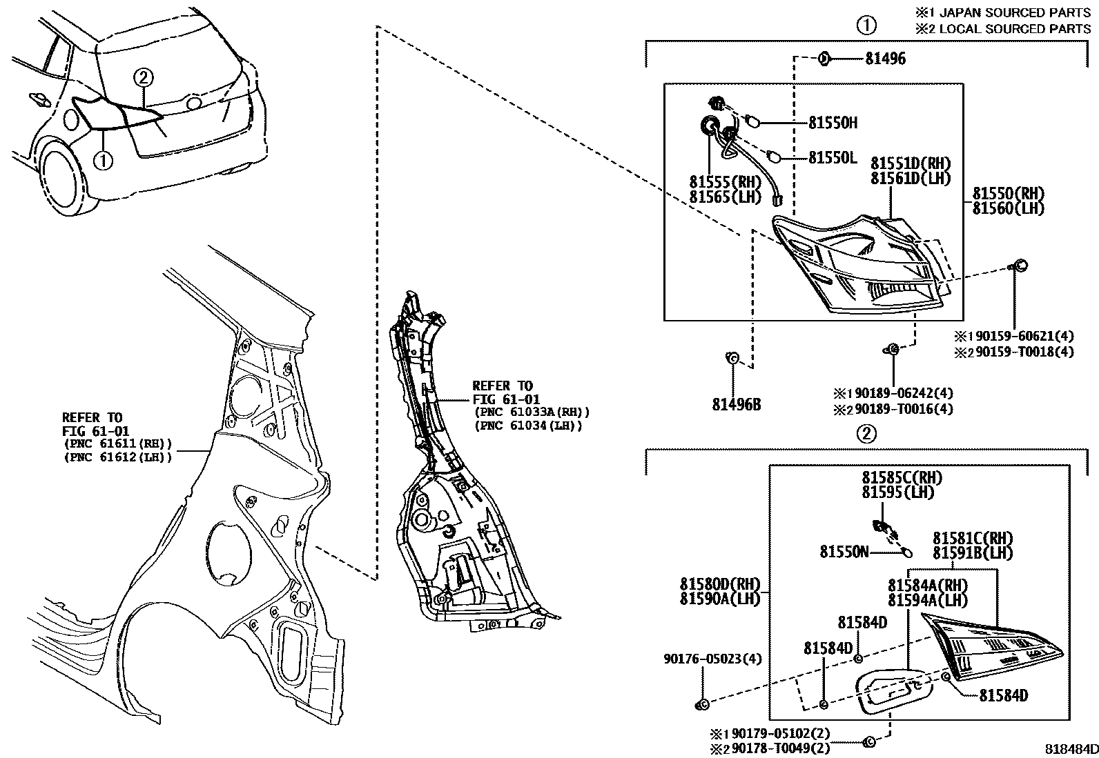 Toyota YARIS 后组合灯 EPC diagram — 818484D