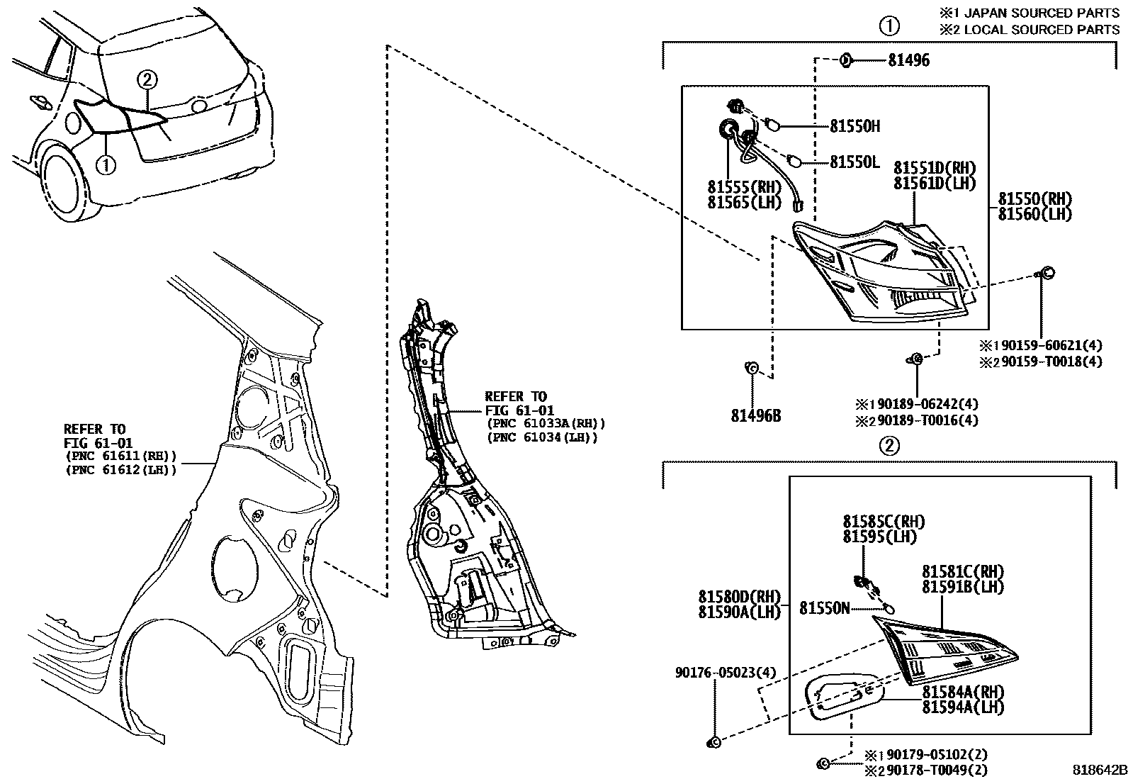 Toyota YARIS 后组合灯 EPC diagram — 818642B