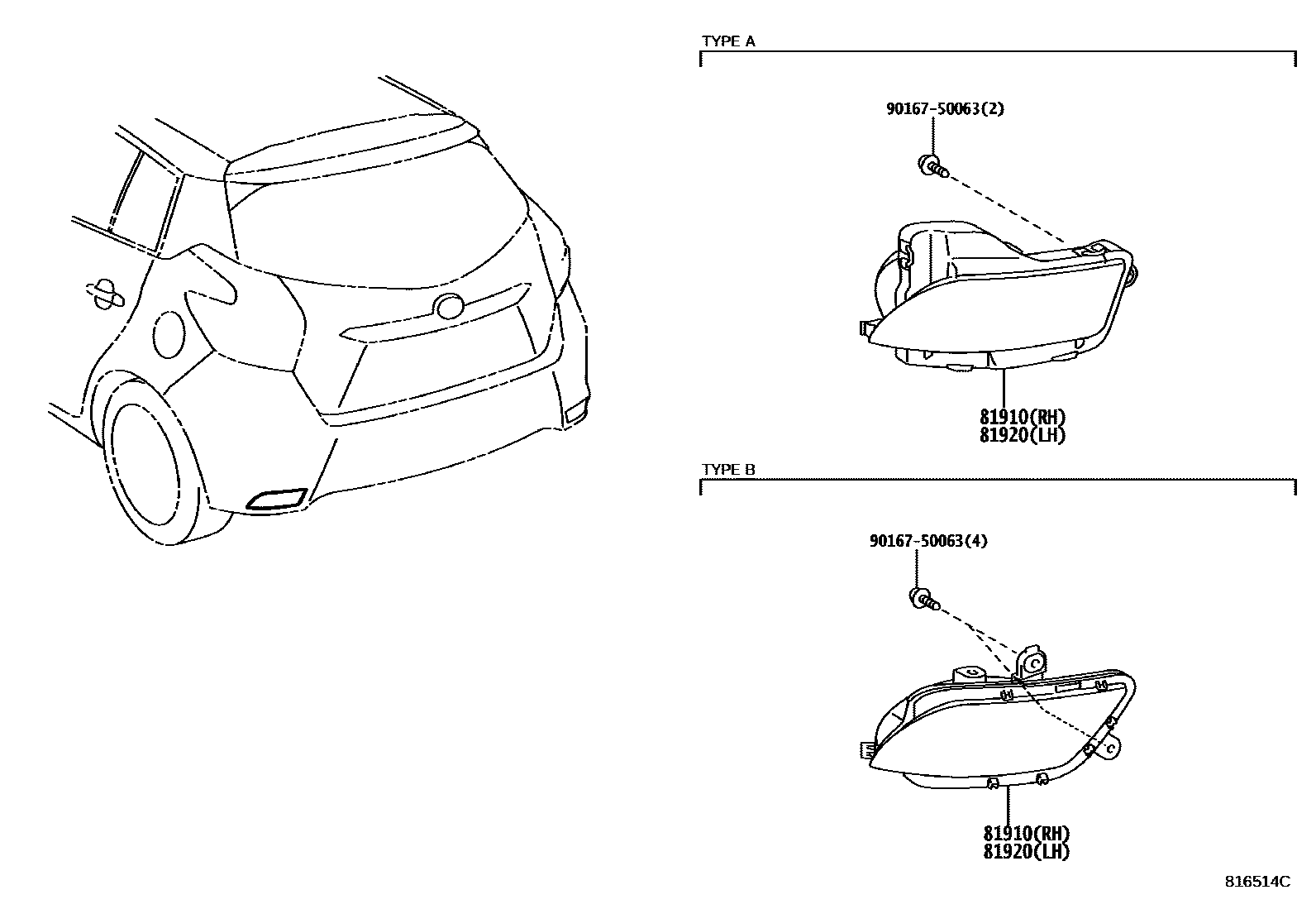 Toyota YARIS reflector EPC diagram — 816514C