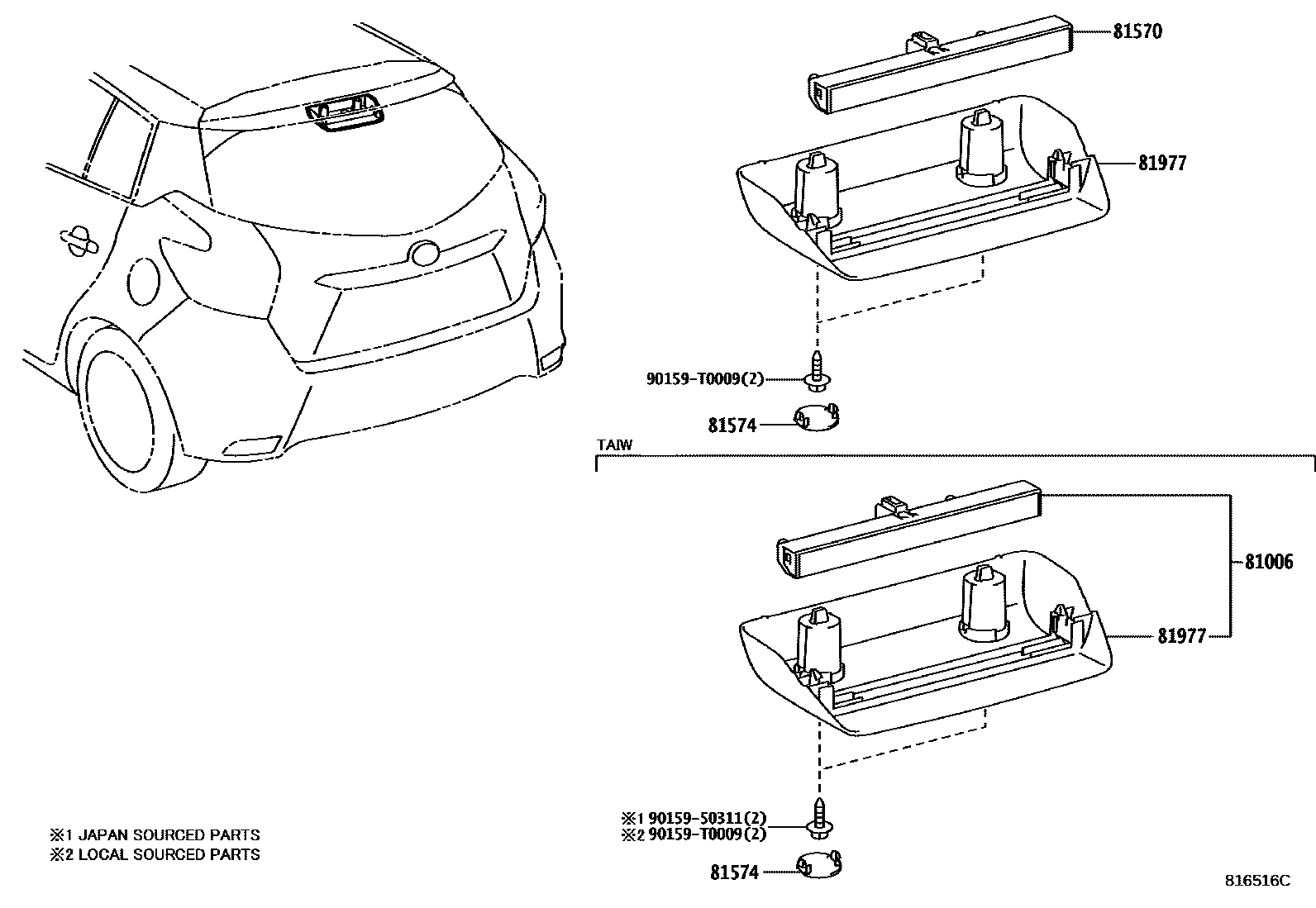 Toyota YARIS 高位刹车灯 EPC diagram — 816516C