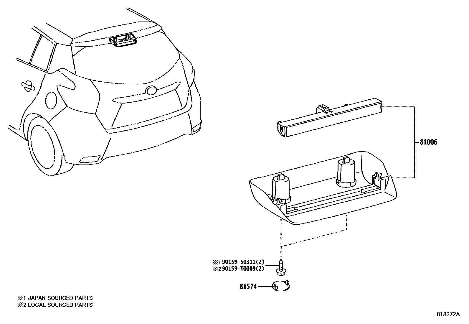 Toyota YARIS 高位刹车灯 EPC diagram — 818272A