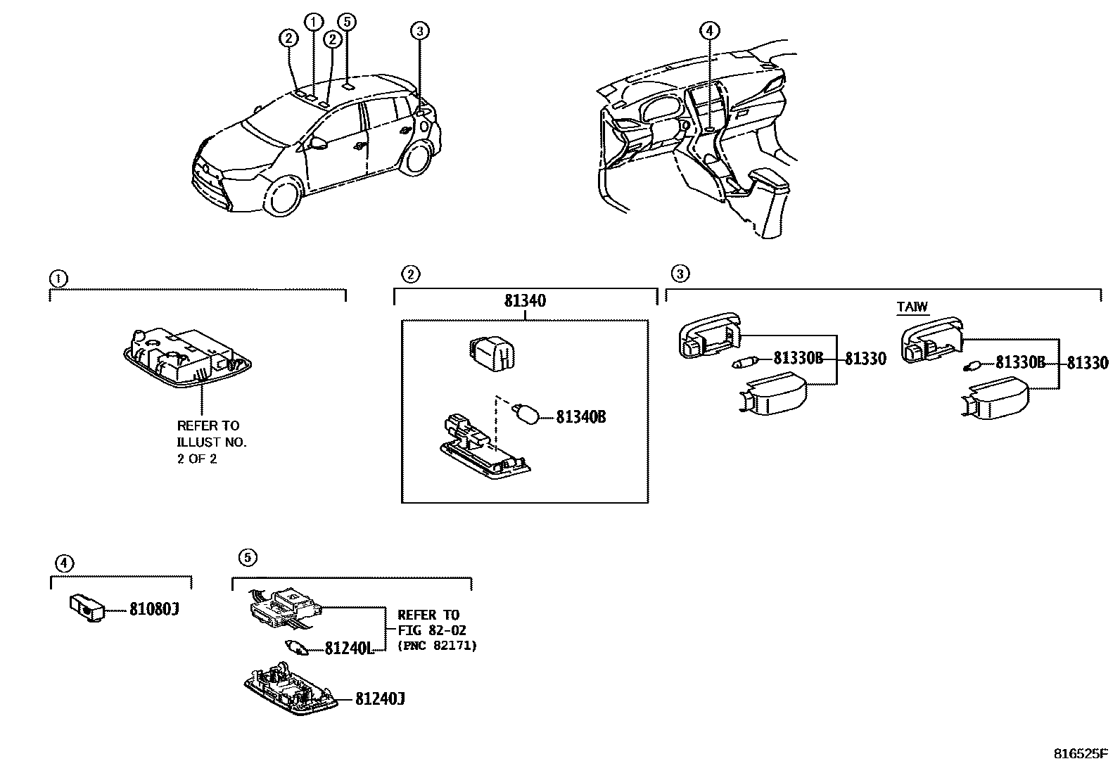 Toyota YARIS 车内灯 EPC diagram — 816525F