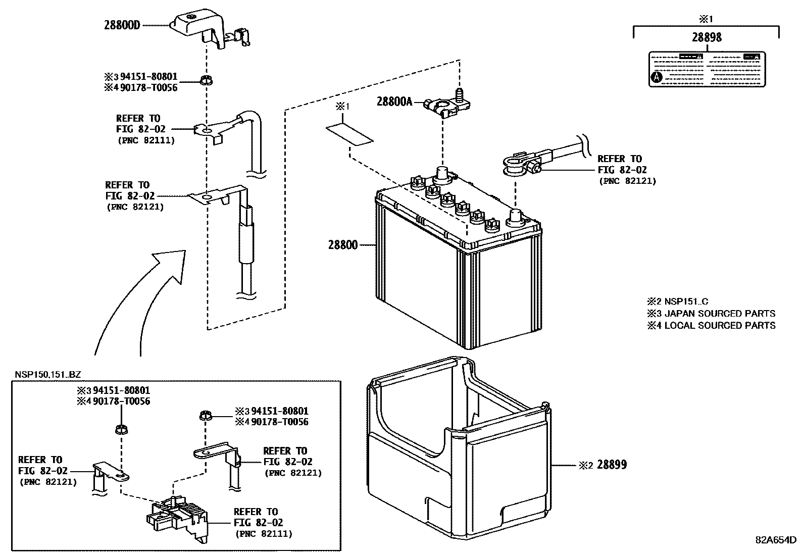 Toyota YARIS 蓄电池和蓄电池电缆 EPC diagram — 82A654D