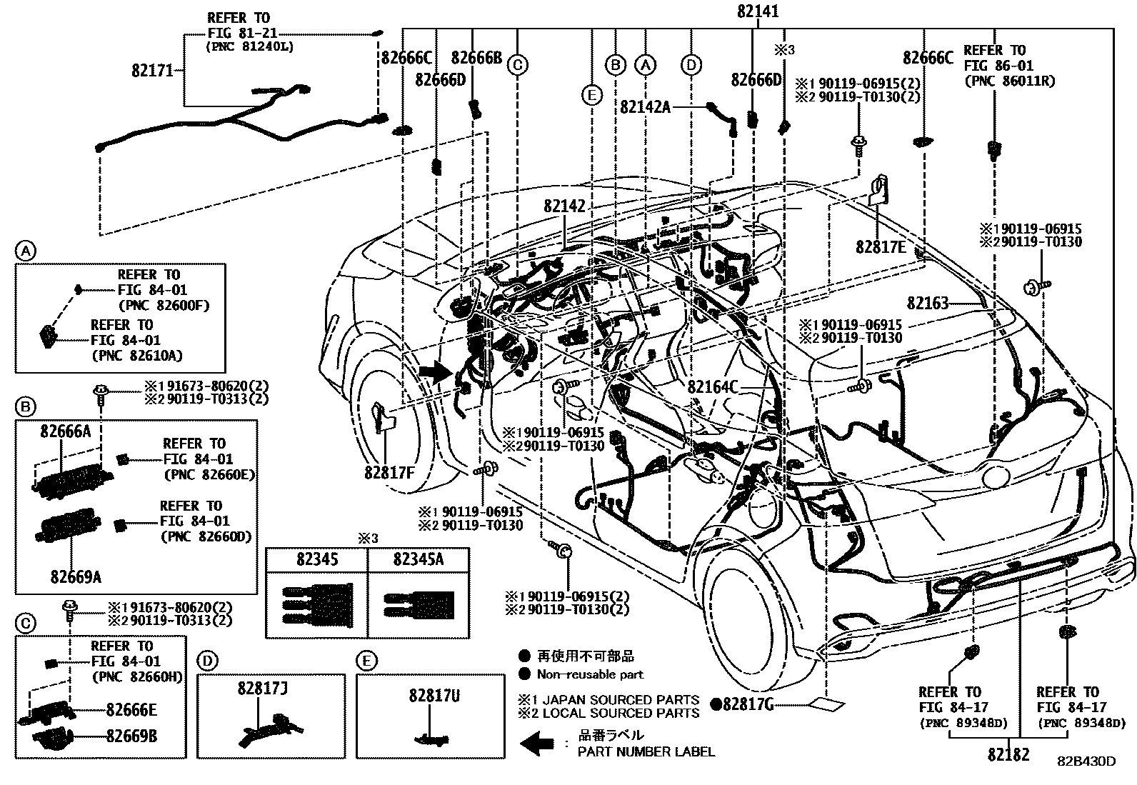 Toyota YARIS 线束和卡夹 EPC diagram — 82B430D
