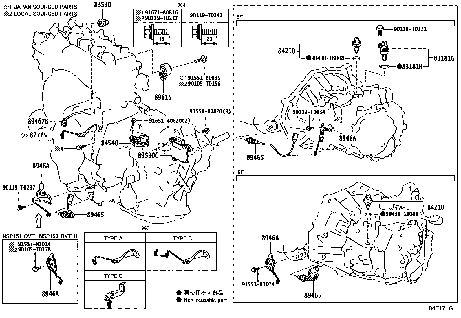 Toyota YARIS 开关和继电器和ECU EPC diagram — 84E171G