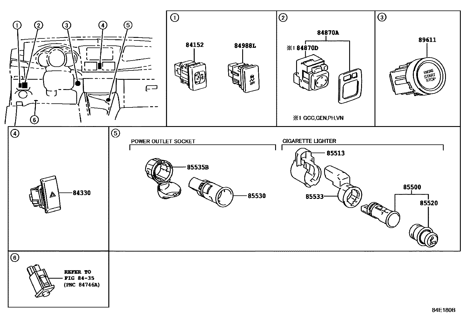 Toyota YARIS 开关和继电器和ECU EPC diagram — 84E180B