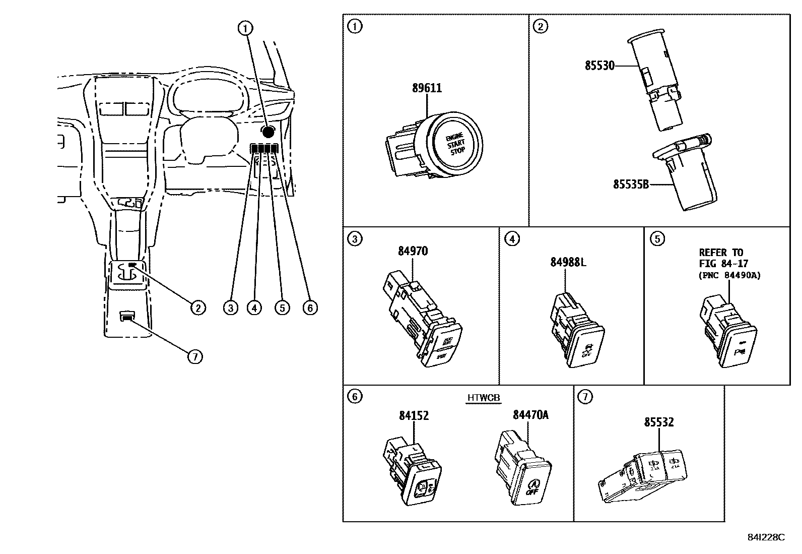 Toyota YARIS 开关和继电器和ECU EPC diagram — 84I228C