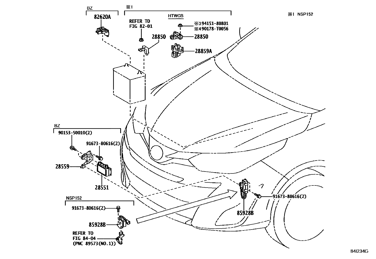 Toyota YARIS 开关和继电器和ECU EPC diagram — 84I234G