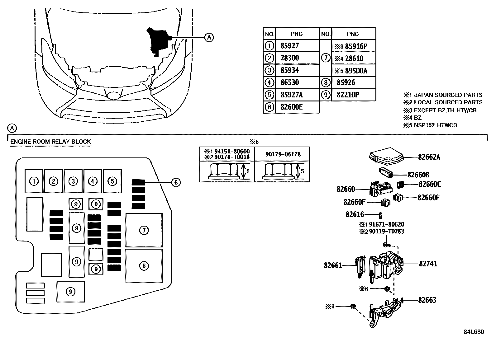 Toyota YARIS 开关和继电器和ECU EPC diagram — 84L680