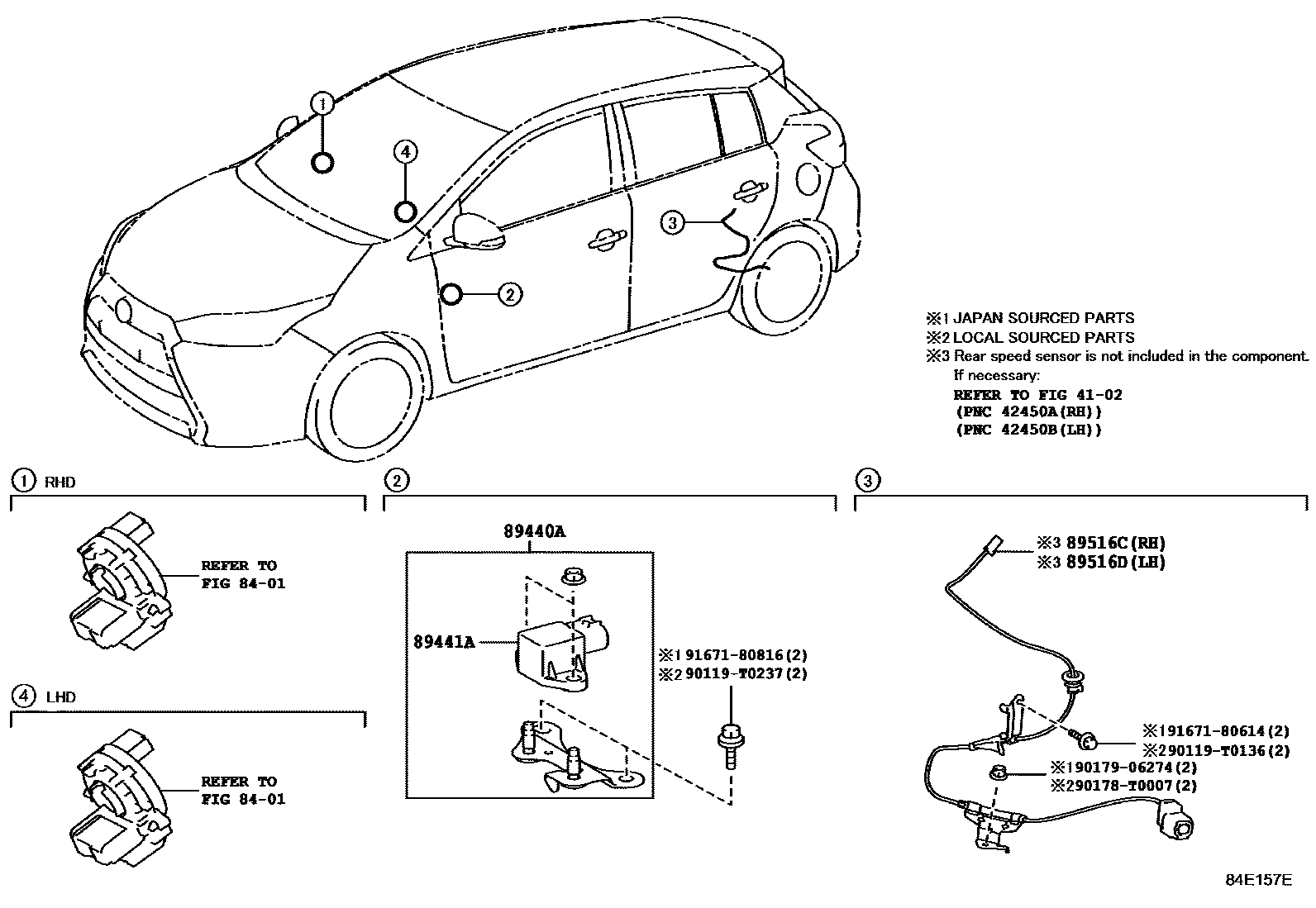 Toyota YARIS ABS 和 VSC EPC diagram — 84E157E
