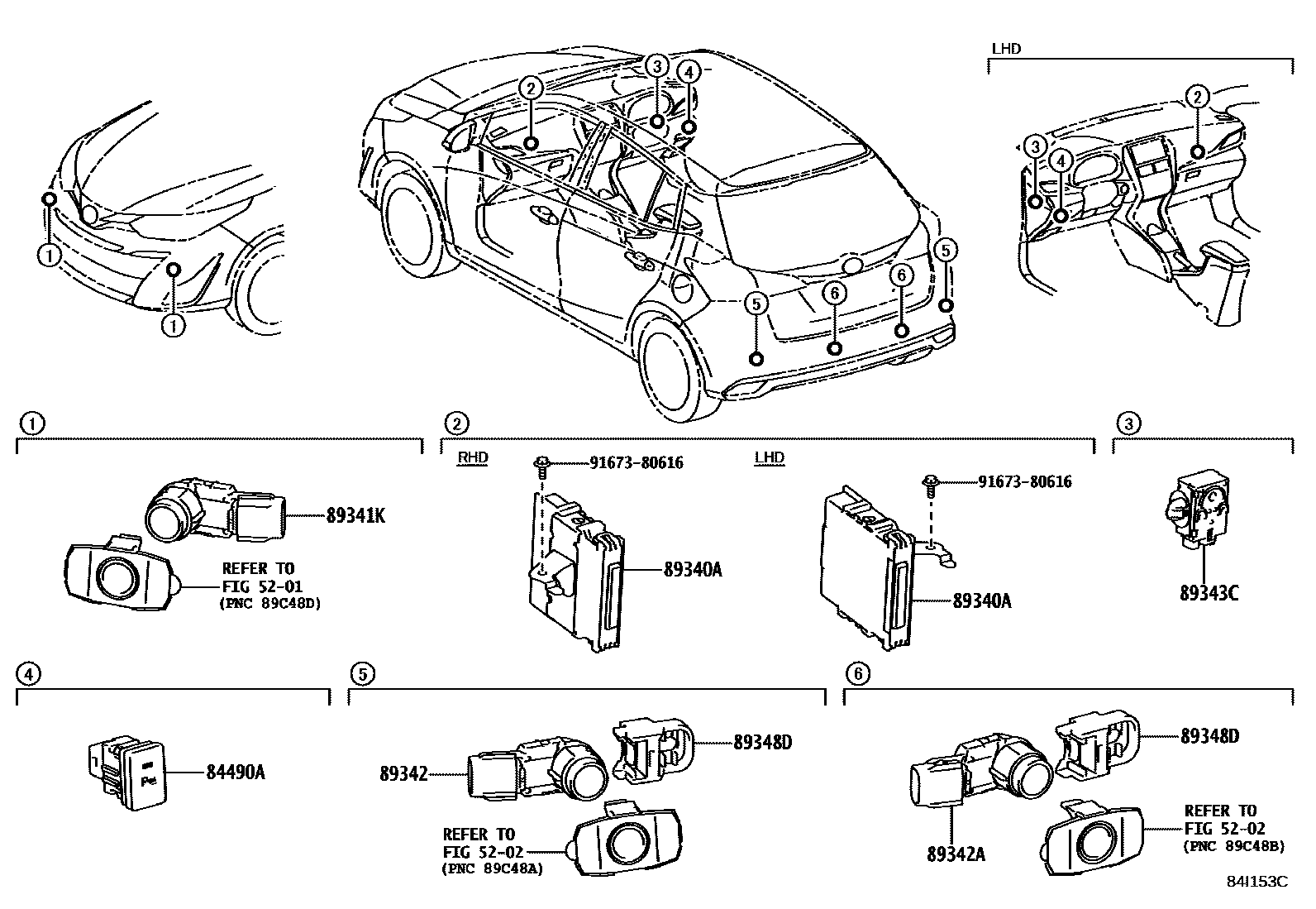 Toyota YARIS 测距雷达和倒车雷达 EPC diagram — 84I153C