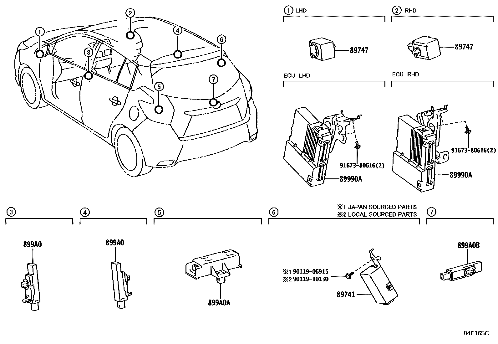 Toyota YARIS 遥控门锁 EPC diagram — 84E165C