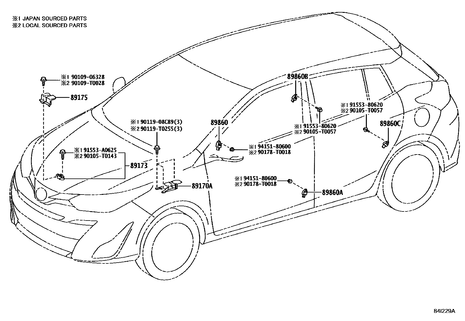Toyota YARIS 空气囊 EPC diagram — 84I229A
