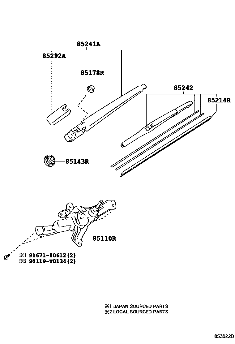 Toyota YARIS 后刮水器 EPC diagram — 853022B