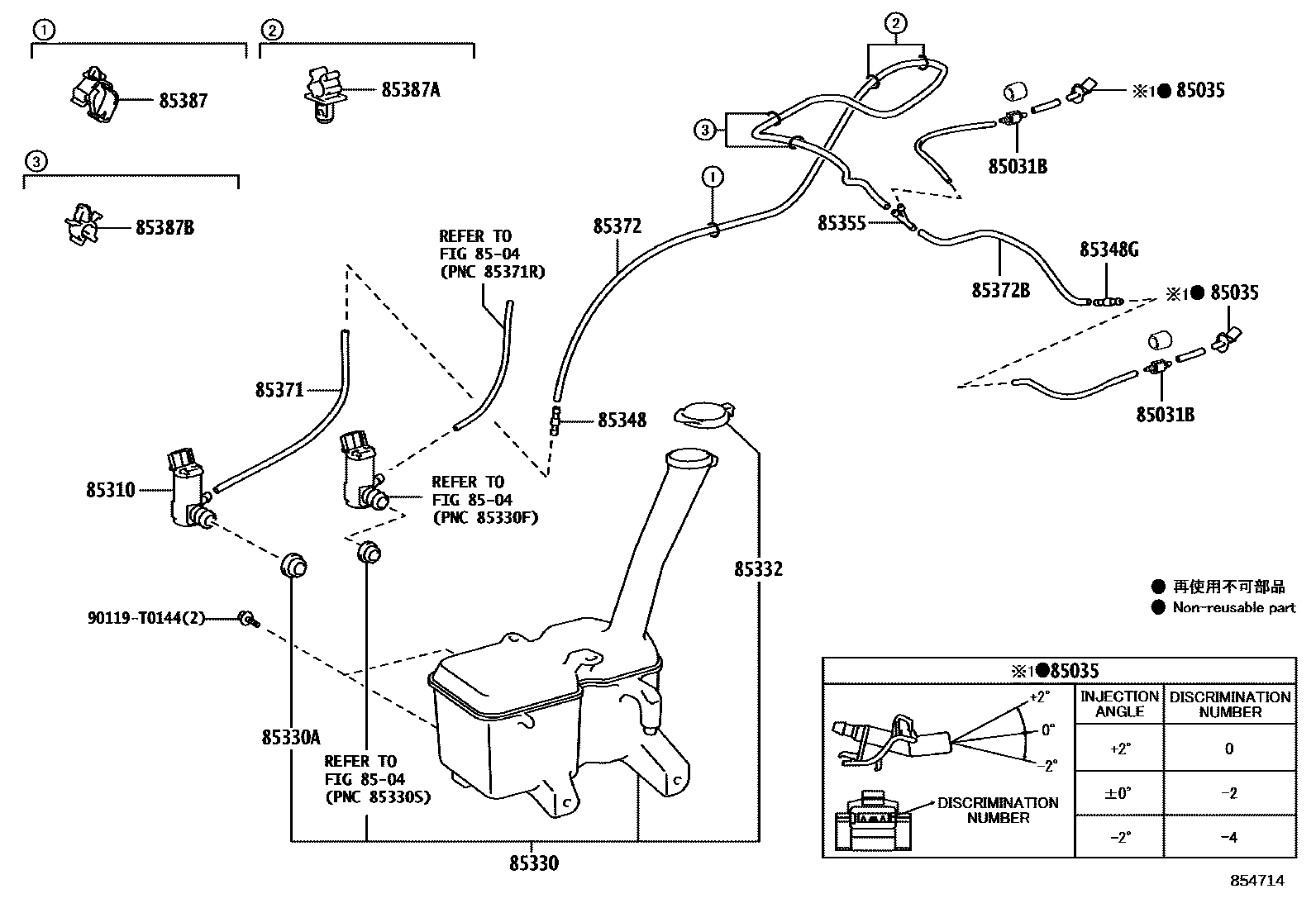 Toyota YARIS 挡风玻璃清洗器 EPC diagram — 854714